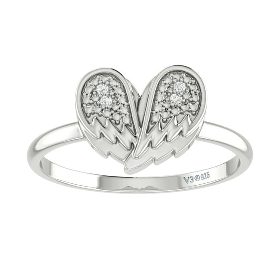 Sterling Silver with Natural White Diamond Wings Ring