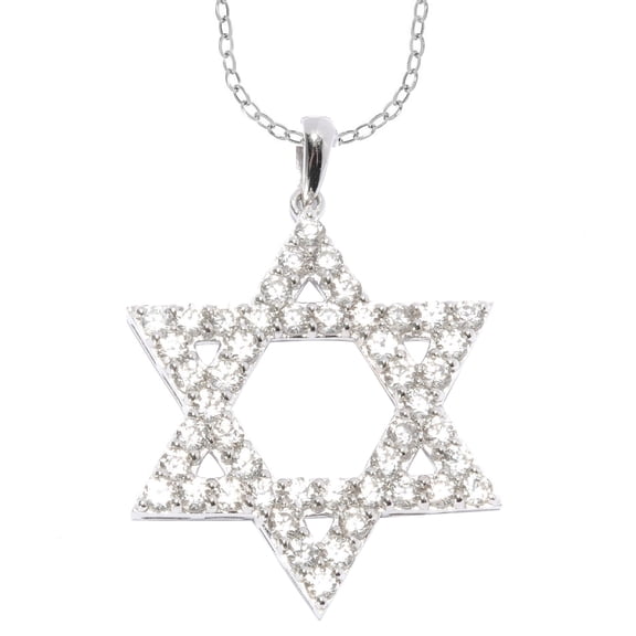 Sterling Silver with Natural White Zircon Star Pendant with 18" Chain