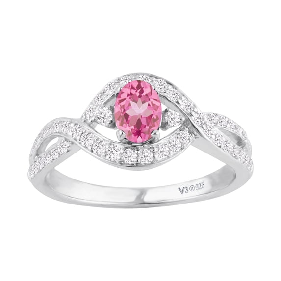 Sterling Silver with Pink Topaz and White Zircon Engagement Ring