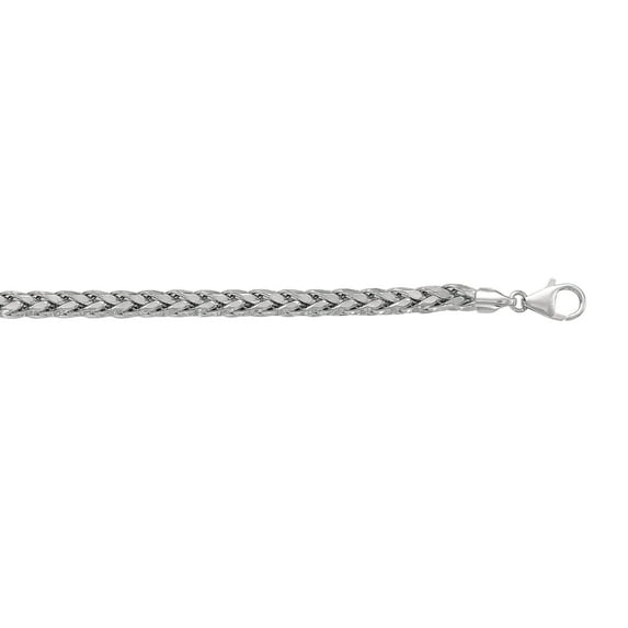 JewelStop Sterling Silver Silver with Rhodium Finish 5.0mm Diamond-cut Round Wheat Men's Chain