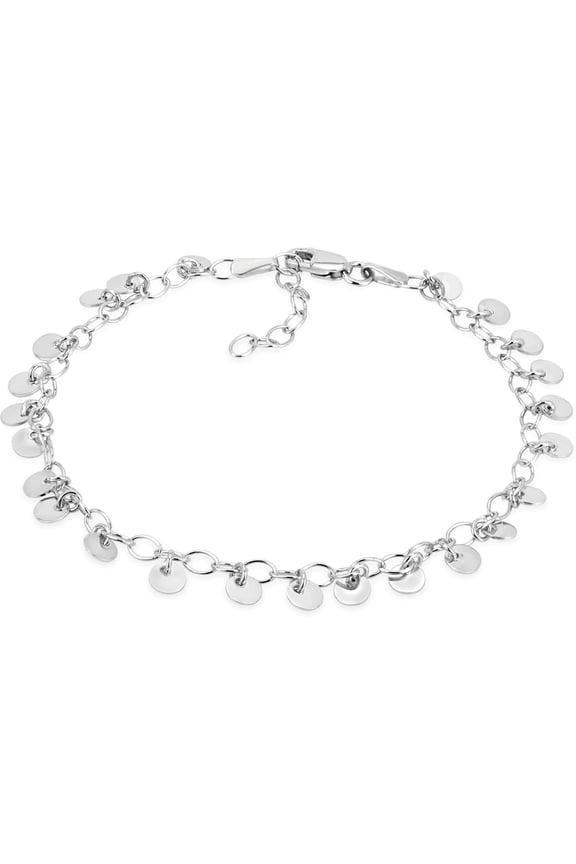 Sterling Silver with Rhodium Plating 8MM Disc Bracelet 8 Inches