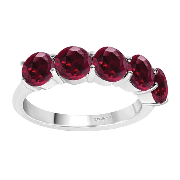 Sterling Silver with Ruby Five Stone Ring