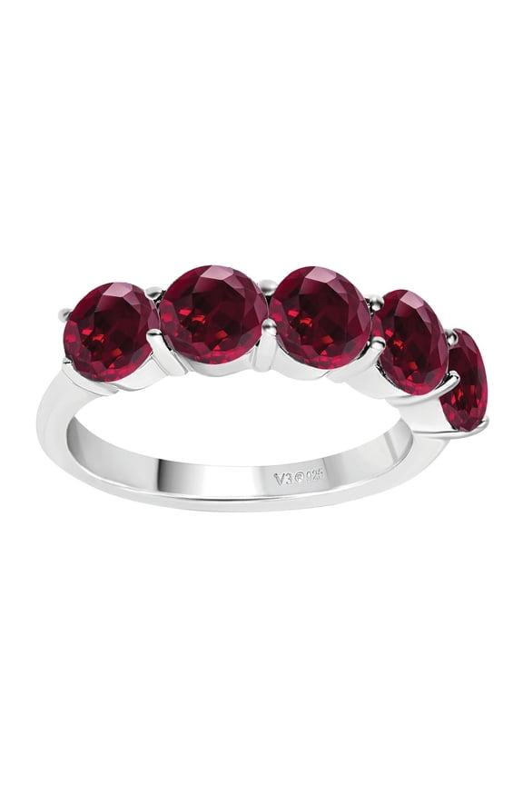 Sterling Silver with Ruby Five Stone Ring
