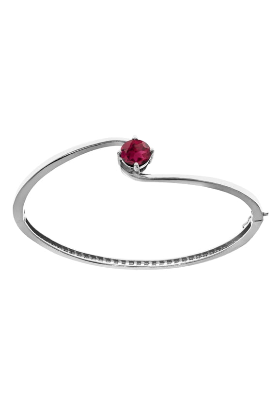 Sterling Silver with Ruby Solitaire Bangle Bracelet