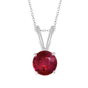 Sterling Silver with Ruby Solitaire Pendant with 18" Chain