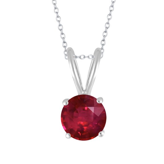 Sterling Silver with Ruby Solitaire Pendant with 18" Chain