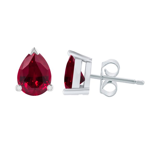 Sterling Silver with Ruby Stud Earrings