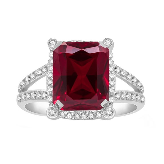 Sterling Silver with Ruby and Natural White Topaz Halo Ring