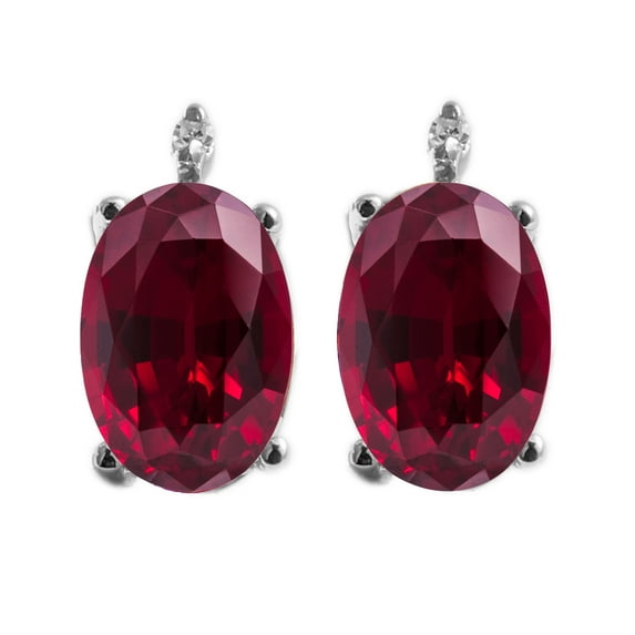 Sterling Silver with Ruby and White Diamond Stud Earrings
