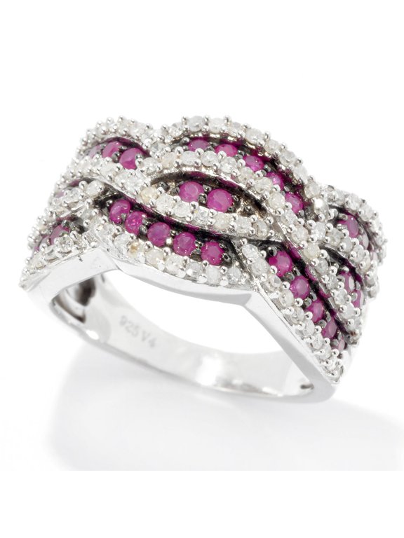 Sterling Silver with Ruby and White Diamond Wide Band Ring