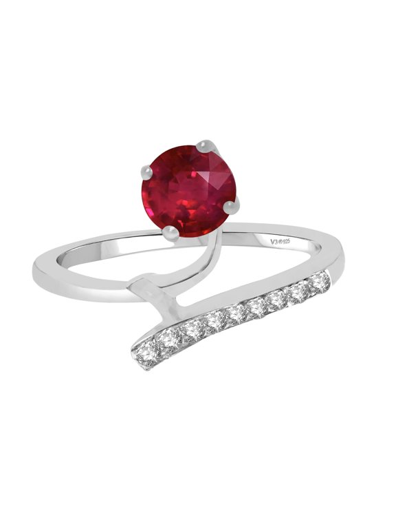 Sterling Silver with Ruby and White Topaz Bypass Ring