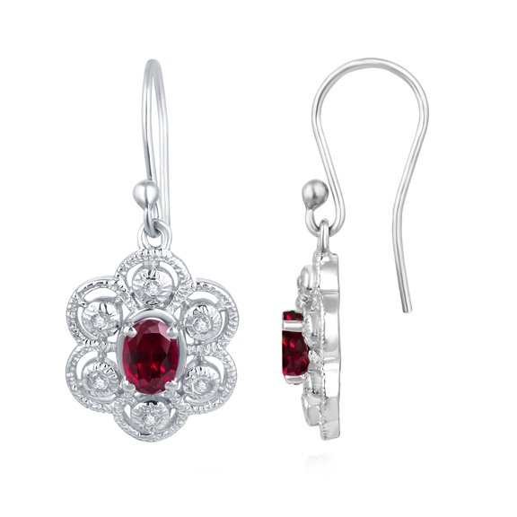 Sterling Silver with Ruby and White Topaz Dangle Earrings