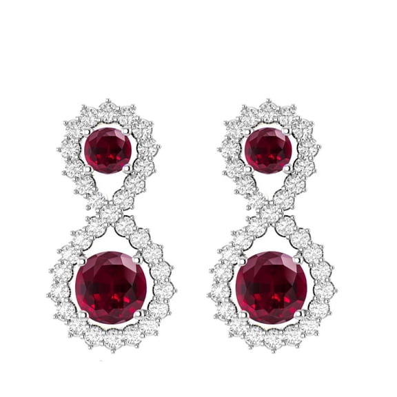 Sterling Silver with Ruby and White Topaz Drop Earrings