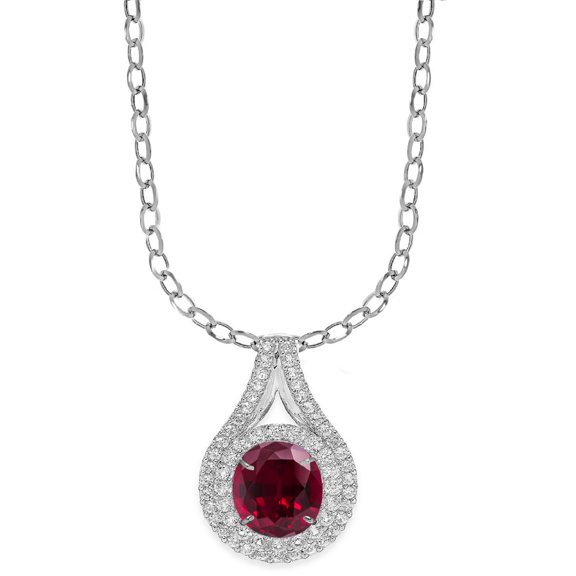 Sterling Silver with Ruby and White Topaz Halo Pendant