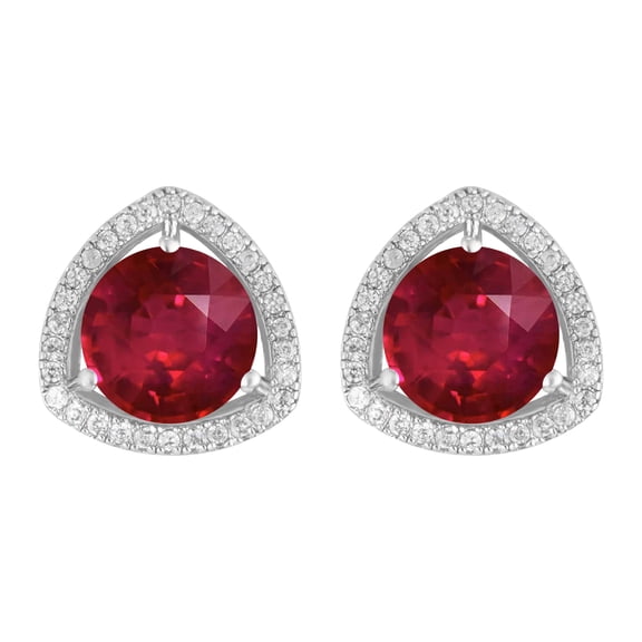 Sterling Silver with Ruby and White Topaz Halo Stud Earrings