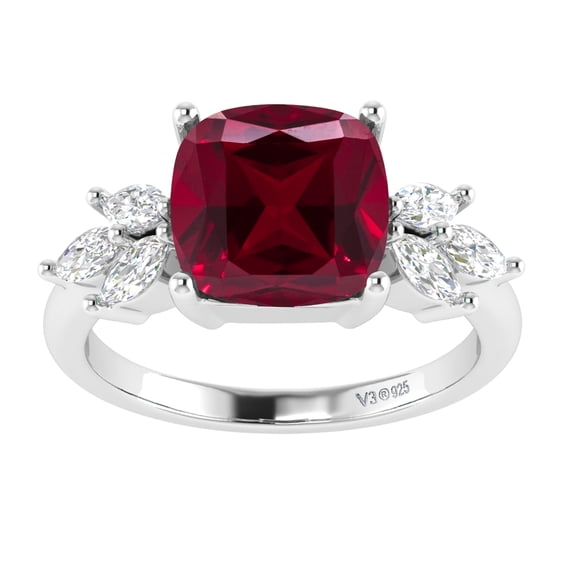 Sterling Silver with Ruby and White Topaz Seven Stone Ring