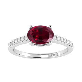 Sterling Silver with Ruby and White Topaz Solitaire Ring