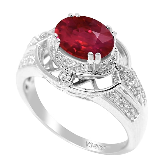 Sterling Silver with Ruby and White Topaz Vintage Ring