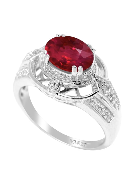 Sterling Silver with Ruby and White Topaz Vintage Ring