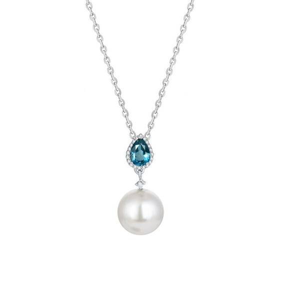 Sterling Silver with Shell Pearl, London Blue Topaz and White Topaz Drop Pendant