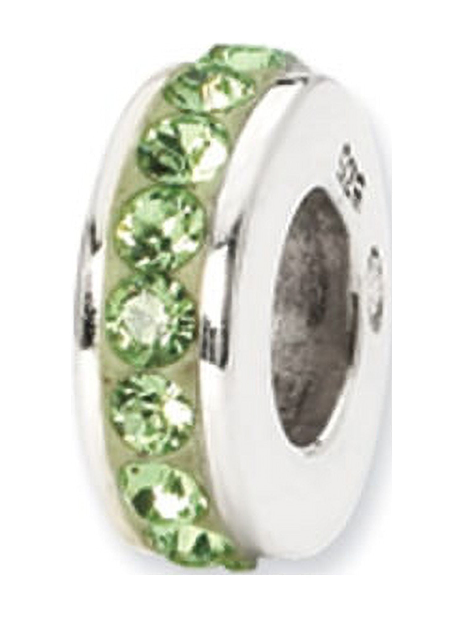 The Black Bow Sterling Silver with Light Green Crystals August Single Row Bead Charm