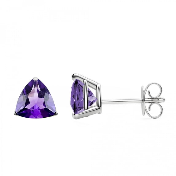 Sterling Silver with Trillion Natural Amethyst Stud Earring
