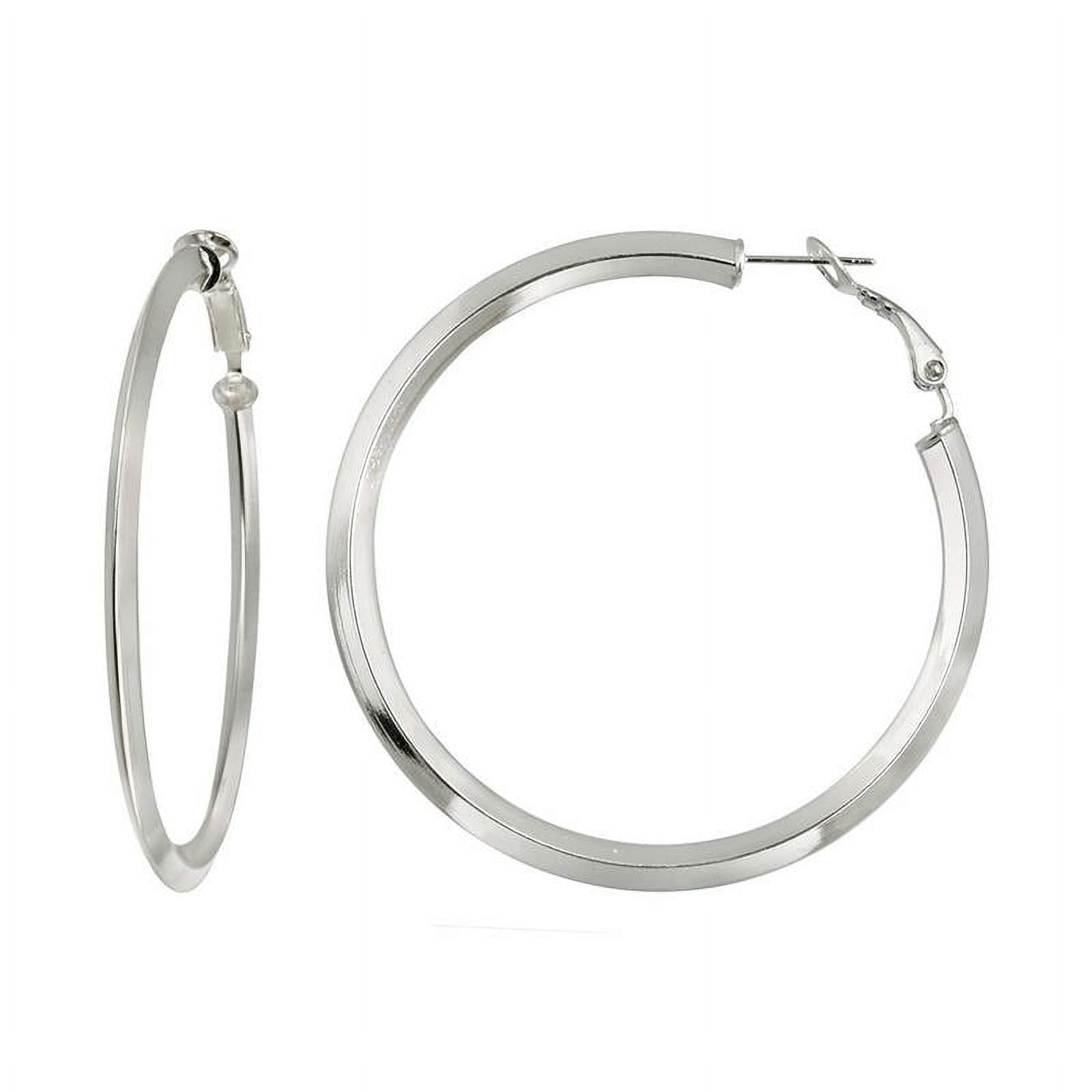 Sterling Sivler Knife Edge Round Hoop Earrings, 25mm