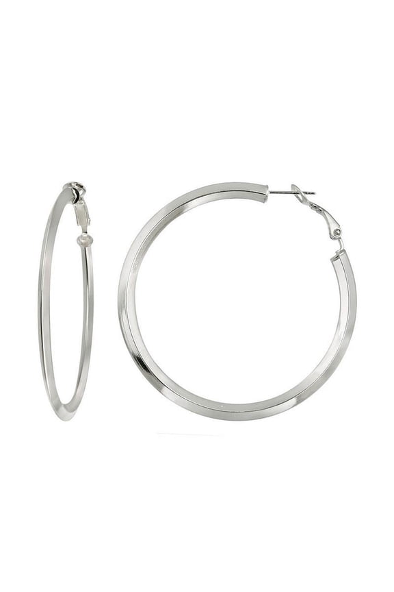 Sterling Sivler Knife Edge Round Hoop Earrings, 25mm