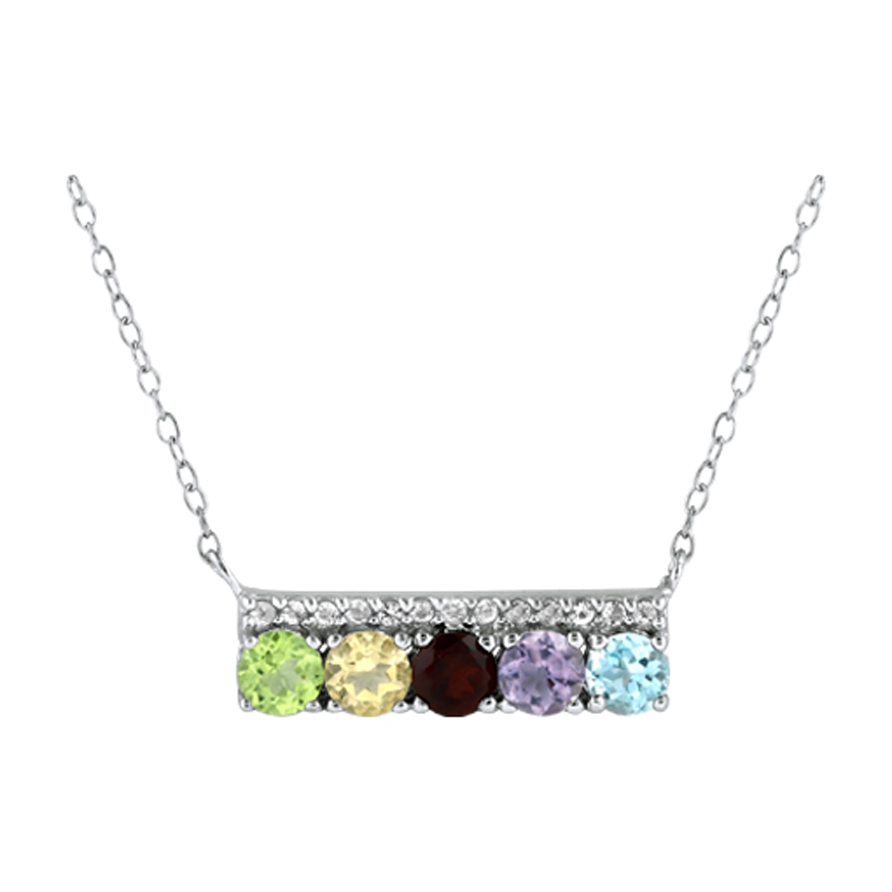 Sterling Sivler Multi-Gemstones Bar Necklace