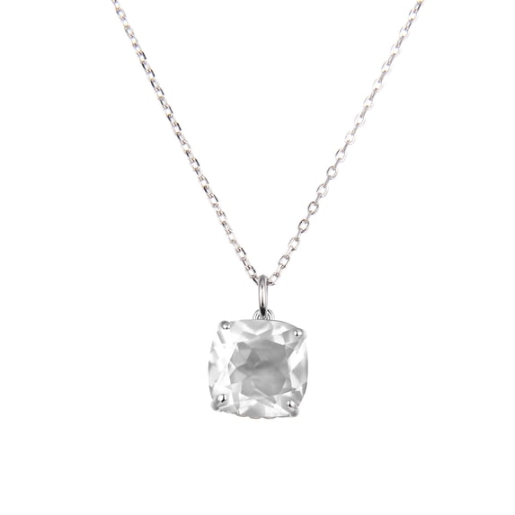 Sterling Sliver with Natural White Quartz Solitaire Pndant 18" Chain