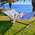 thumbnail image 1 of Sterling Sports Cotton Hammock with Wooden Spreader for Outdoor Patio Yard Poolside, 4ft Wide for 1 Person, 420 lbs Capacity, Blue Waves, 1 of 9