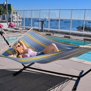Sterling Sports Cotton Hammock with Wooden Spreader for Outdoor Patio Yard Poolside, 5ft Wide for 2 Persons, 420 lbs Capacity, Blue Waves