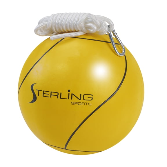 Sterling Sports Full Size Rubber Tetherball Ball with Rope and Carabiner, Yellow
