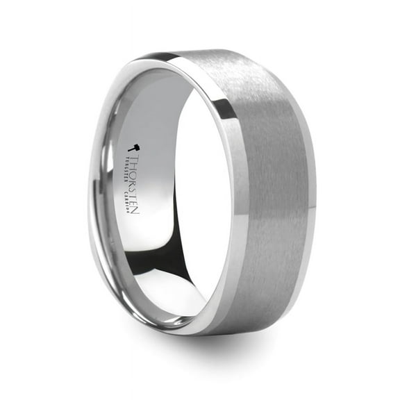 Sterling Square Shape White Tungsten Ring With Brush Finished Center