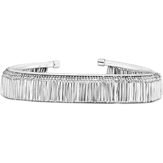 Sterling Sterling Silver Polished Fringe Bangle Cuff. Item is Rhodium Plated.