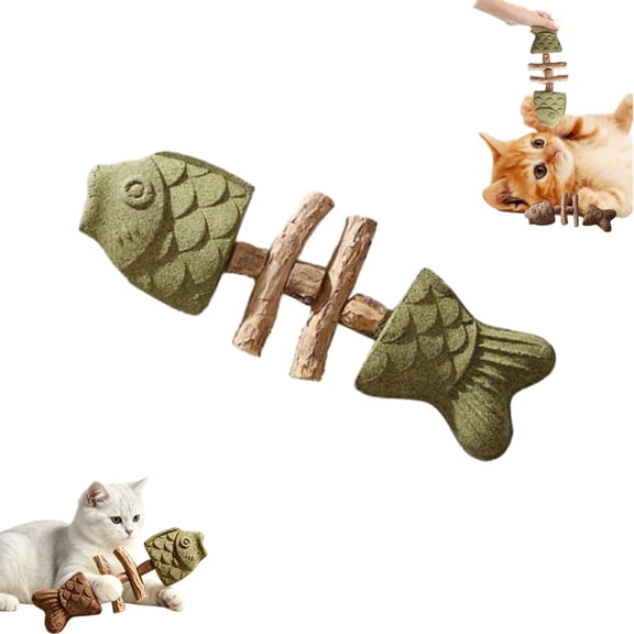 Sterling Whiskers Catnip & Silvervine Chew Fish – Natural Fish Bone Shaped Dental Chews for Cats, Supports Oral Hygiene & Digestive Wellness, Indoor Feline Enrichment (1PCS)
