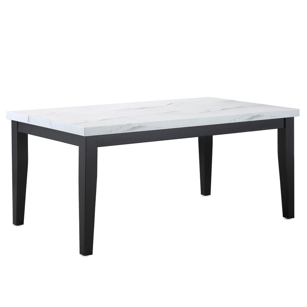 White Faux-Marble and Wood Rectangular Dining Table for Six