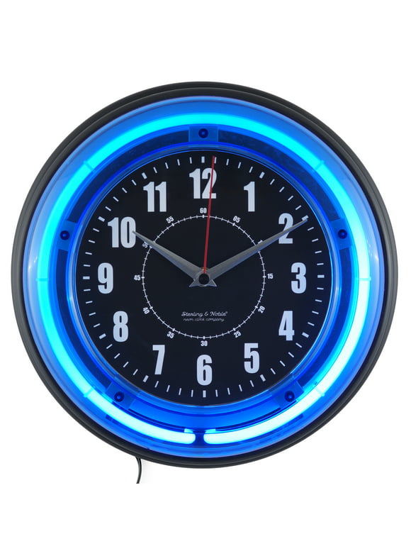 Sterling and Noble 11" Vibrant Blue Neon Analog Wall Clock