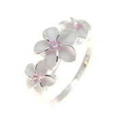 Sterling silver 925 3 Hawaiian plumeria flower ring pink cz size 4