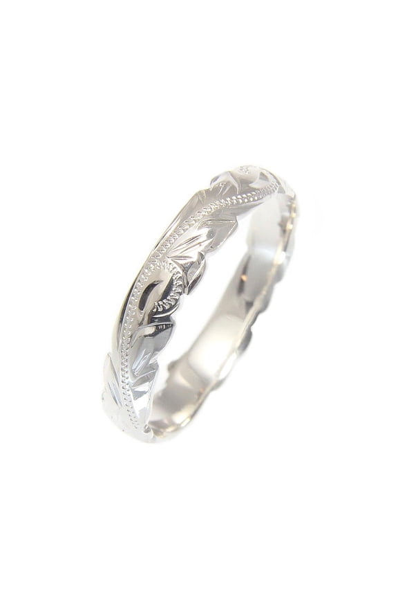 Sterling silver 925 4mm cut out edge Hawaiian scroll hand engraved ring band size 1 to 11
