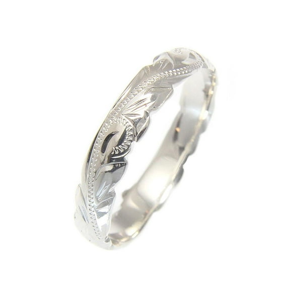 Sterling silver 925 4mm cut out edge Hawaiian scroll hand engraved ring band size 7.5