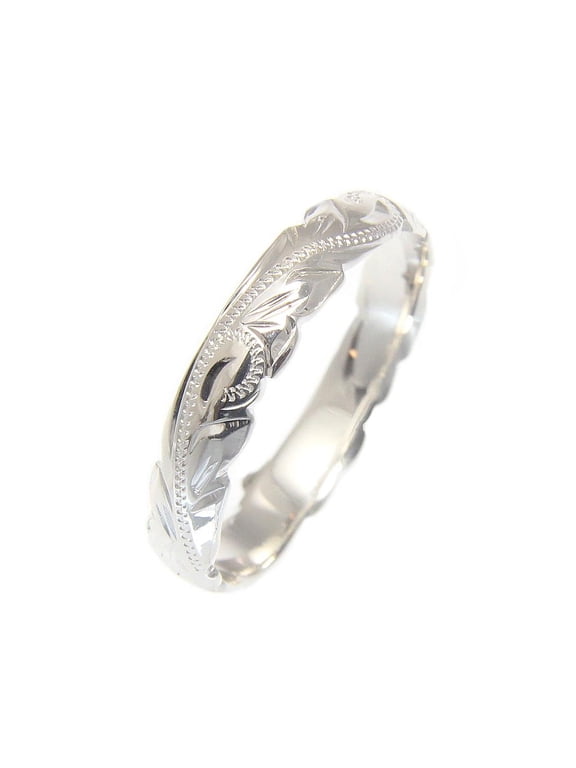 Sterling silver 925 4mm cut out edge Hawaiian scroll hand engraved ring band size 7.5