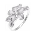 thumbnail image 1 of Sterling silver 925 Hawaiian 12mm plumeria flower cz 4 maile leaf ring rhodium plated size 3, 1 of 4