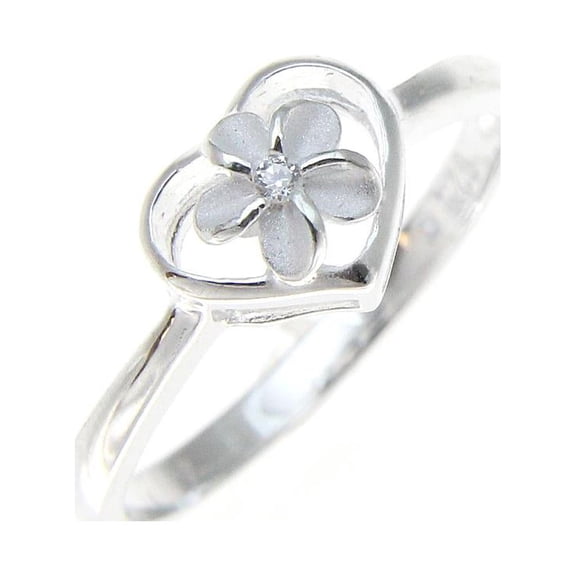 Sterling silver 925 Hawaiian plumeria flower cz in heart ring size 10