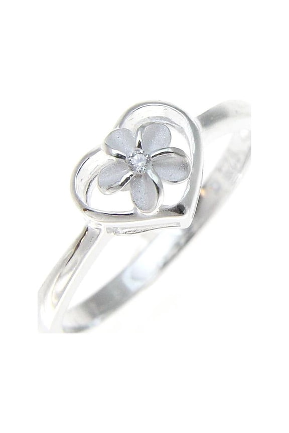 Sterling silver 925 Hawaiian plumeria flower cz in heart ring size 7