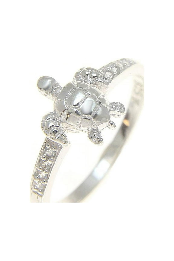 Sterling silver 925 Hawaiian sea turtle ring with clear cz size 3 - 10