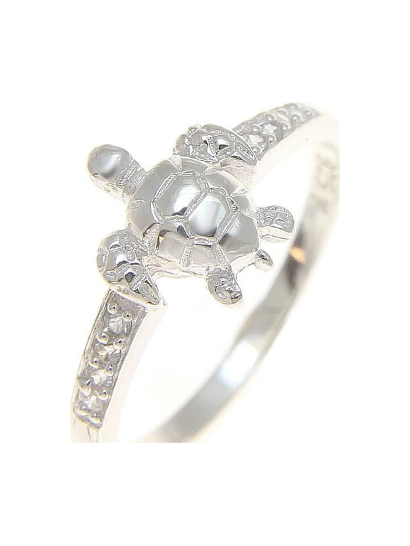 Sterling silver 925 Hawaiian sea turtle ring with clear cz size 3