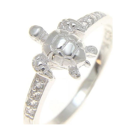 Sterling silver 925 Hawaiian sea turtle ring with clear cz size 4