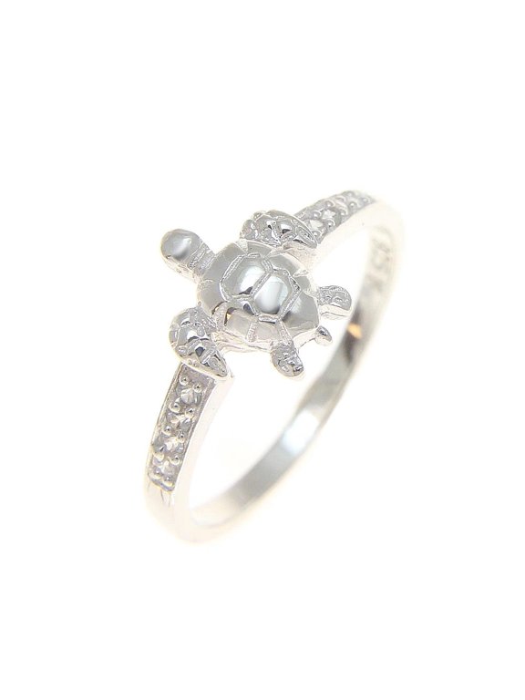 Sterling silver 925 Hawaiian sea turtle ring with clear cz size 6.5