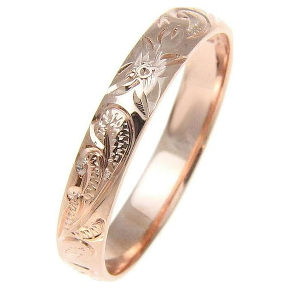 Sterling silver 925 pink rose gold plated 4mm Hawaiian scroll hand engraved ring band size 1 to 12